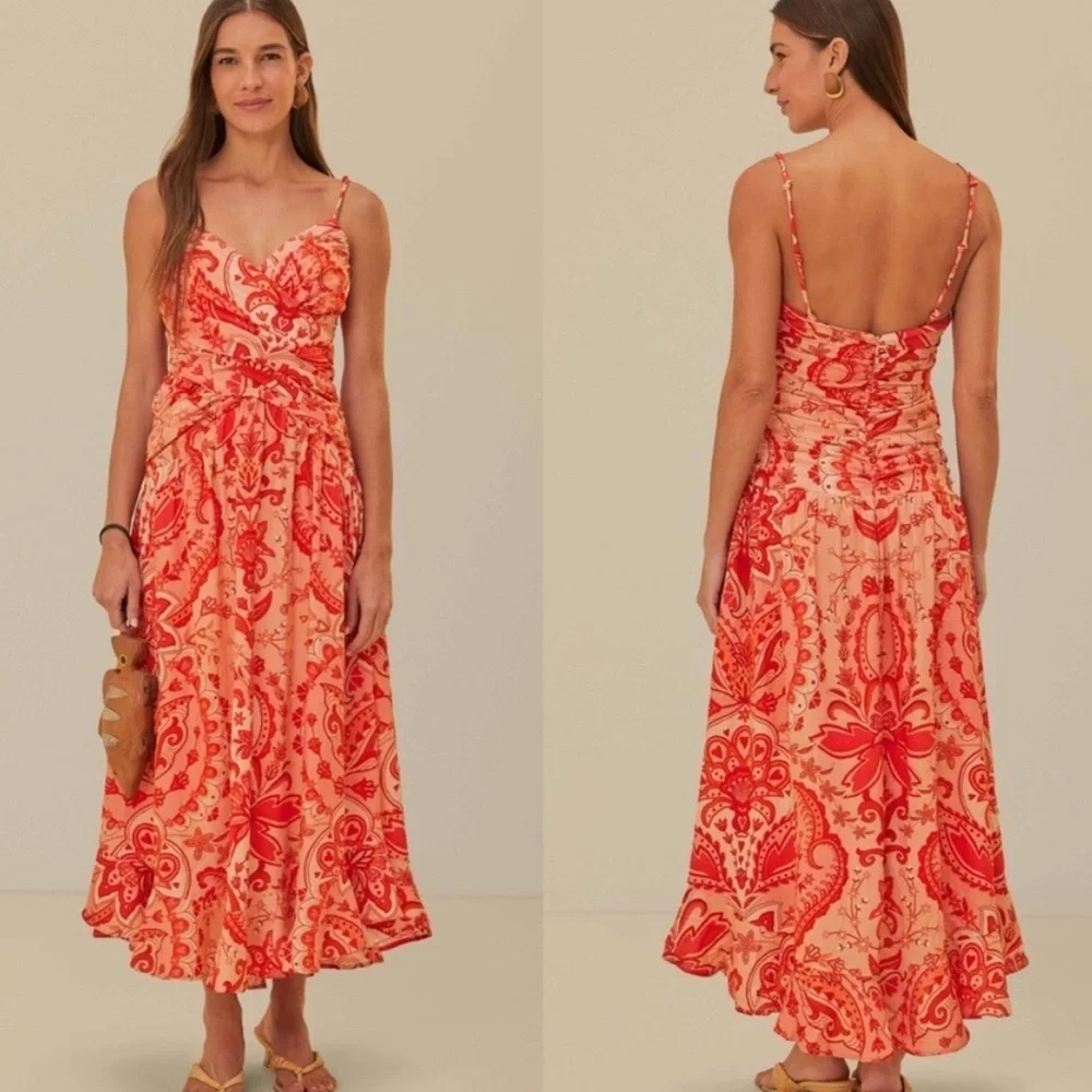 FARM Rio Jaipur Crossover Linen Blend maxi sun dress size xs